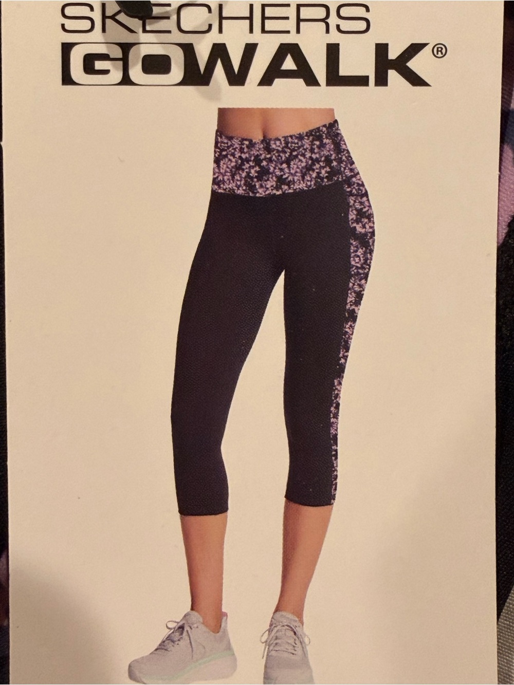 Skechers Black Capri Leggings with Purple Floral Waistband super comfortable